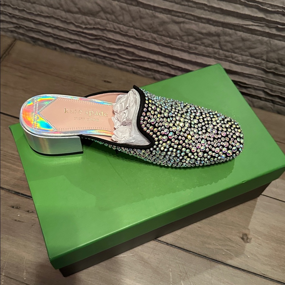 kate spade Black Slip-On Mule with Iridescent Crystal Embellishments NEVER WORN - Picture 2 of 5